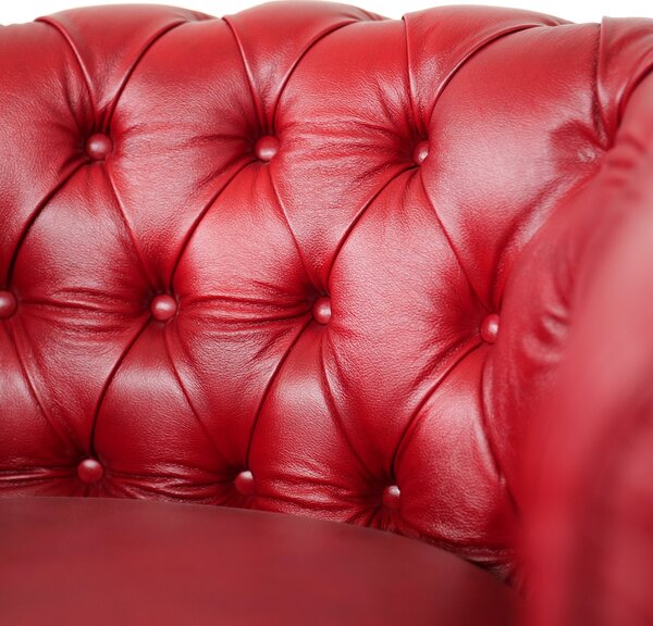 Poltrona Chesterfield Medium Pelle Primo Fiore Rosso Buckingham - Design Iconico