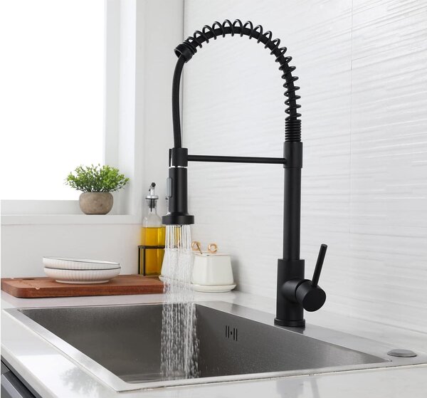 Rubinetto da cucina nero con funzione spray - Ruotabile a 360° - Estensibile