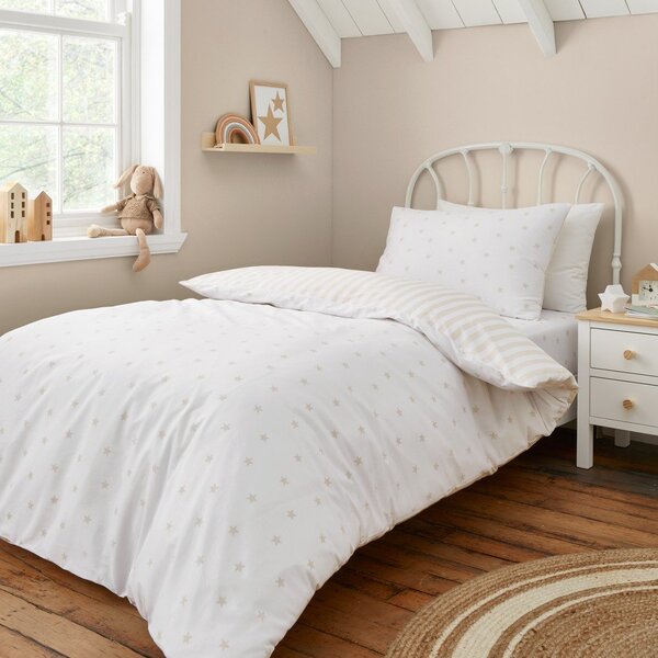 Set copripiumino e federa da bambini bianco e beige in cotone per letto singolo 135x200 cm Mini Star & Stripes – Bianca