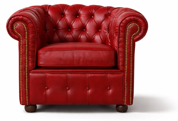 Poltrona Chesterfield Medium Pelle Primo Fiore Rosso Buckingham - Design Iconico