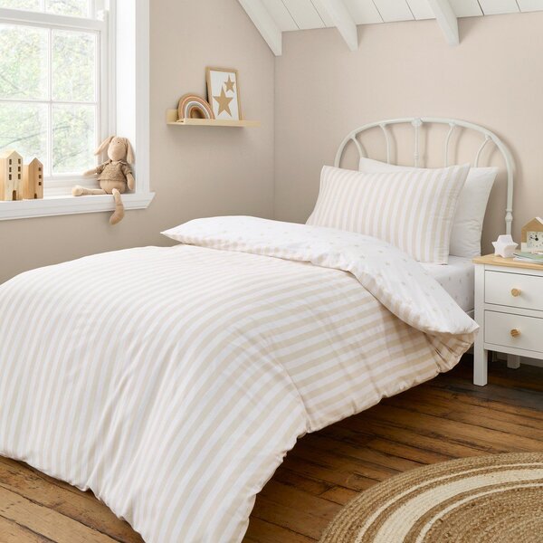 Set copripiumino e federa da bambini bianco e beige in cotone per letto singolo 135x200 cm Mini Star & Stripes – Bianca
