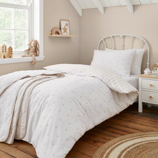 Set copripiumino e federa da bambini bianco e beige in cotone per letto singolo 135x200 cm Mini Star & Stripes – Bianca