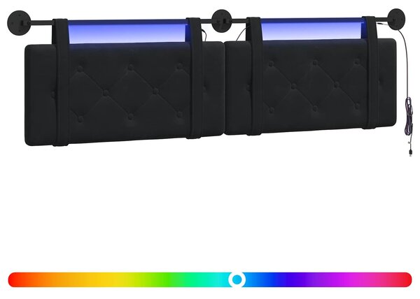 Testiera sospesa Con luce LED Nero Velluto