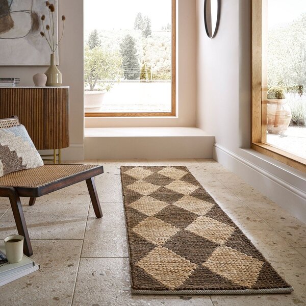 Passatoia marrone/di colore naturale in misto iuta tessuta a mano 80x230 cm Effie Diamond – Flair Rugs