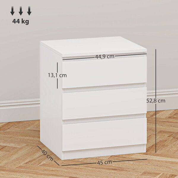 HOMCOM Cassettiera 3 Cassetti con Chiusura Rallentata, Stile Moderno 45x40x52,8 cm Bianco | Aosom Italy
