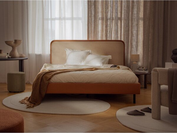 Letto matrimoniale imbottito greige con rete inclusa 180x200 cm Aveline – Micadoni