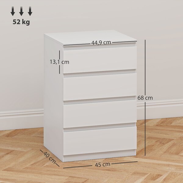 HOMCOM Cassettiera 4 Cassetti con Chiusura Ammortizzata in Stile Moderno 45x40x68 cm Bianco | Aosom Italy