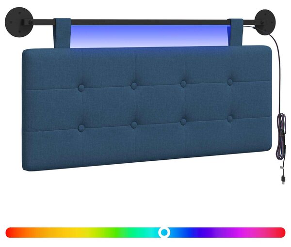 Testiera sospesa Con luce LED Blu Tessuto