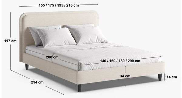 Letto matrimoniale imbottito greige con rete inclusa 180x200 cm Aveline – Micadoni