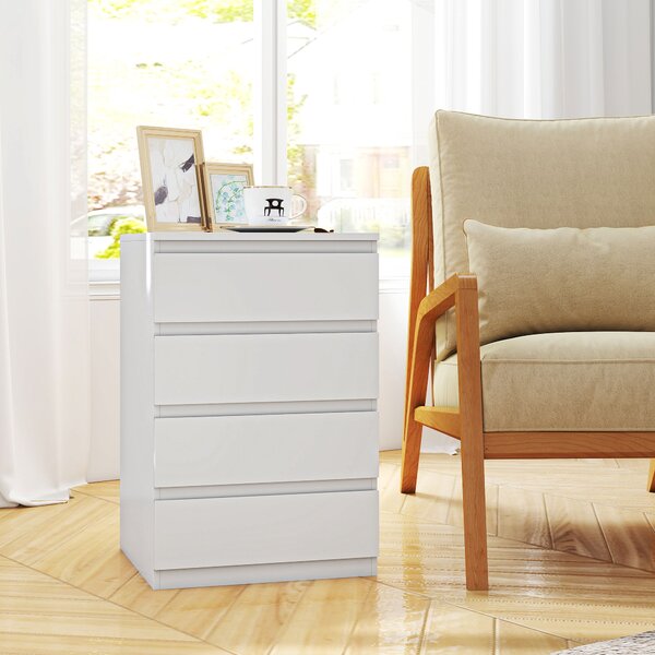HOMCOM Cassettiera 4 Cassetti con Chiusura Ammortizzata in Stile Moderno 45x40x68 cm Bianco | Aosom Italy