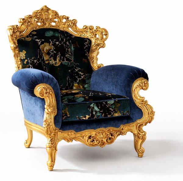Poltrona Barocca Versailles - Foglia Oro e Velluto – Artigianato Italiano di Lusso