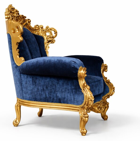 Poltrona Barocca Versailles - Foglia Oro e Velluto – Artigianato Italiano di Lusso
