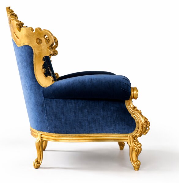 Poltrona Barocca Versailles - Foglia Oro e Velluto – Artigianato Italiano di Lusso