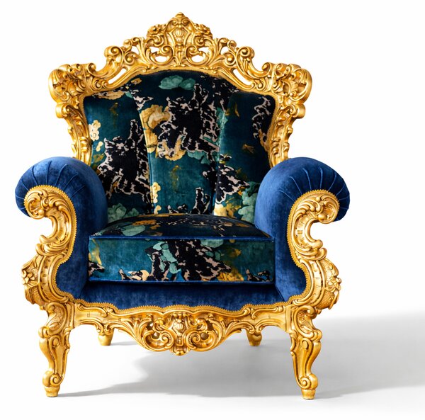 Poltrona Barocca Versailles - Foglia Oro e Velluto – Artigianato Italiano di Lusso