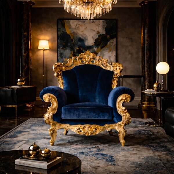 Poltrona Barocca Versailles - Foglia Oro e Velluto – Artigianato Italiano di Lusso