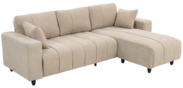 HOMCOM Divano angolare reversibile, divano 3 posti con penisola, 2 cuscini, struttura in acciaio, 242x156x87cm, beige | Aosom Italy