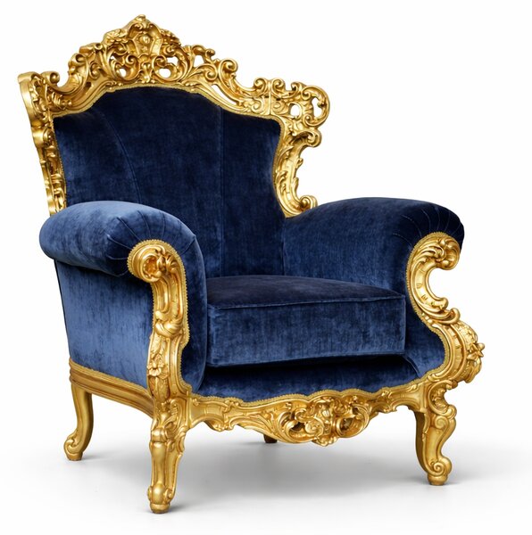 Poltrona Barocca Versailles - Foglia Oro e Velluto – Artigianato Italiano di Lusso