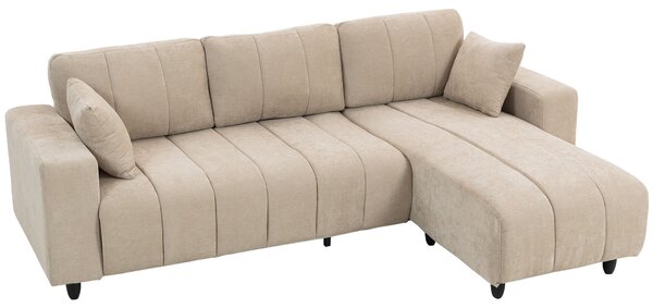 HOMCOM Divano angolare reversibile, divano 3 posti con penisola, 2 cuscini, struttura in acciaio, 242x156x87cm, beige | Aosom Italy