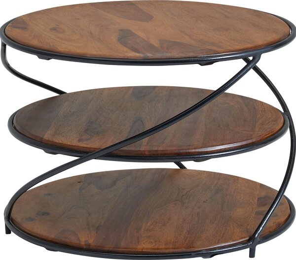 Tavolino "Raichur" con piano: legno massello di sheesham, rivestito con vernice trasparente. Struttura: acciaio inossidabile verniciato a polvere in sheesham. Dimensioni (L/A/P) 58x40x58 cm