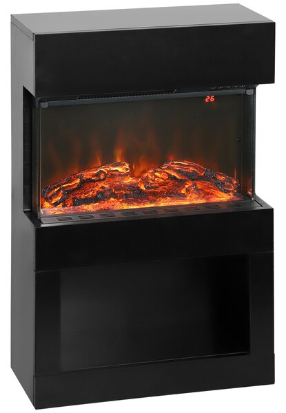 Camino Elettrico da Pavimento con Effetto Fiamma 3D Colorata 1000W/2000W con Temperatura Regolabile e Telecomando Nero