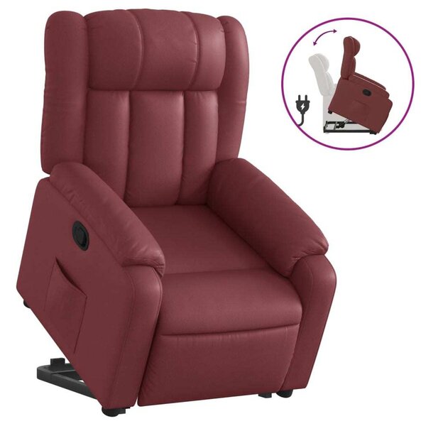 Poltrona Alzapersona Reclinabile Rosso Vino in Pelle finta