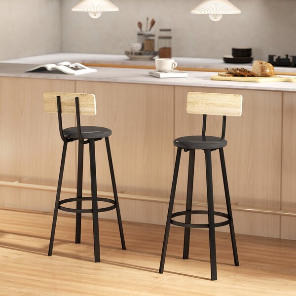 HOMCOM Set di 2 Sgabelli Alti da Cucina con Schienale e Poggiapiedi Rivestiti in PU Seduta 75,5 cm Naturale e Nero | Aosom Italy