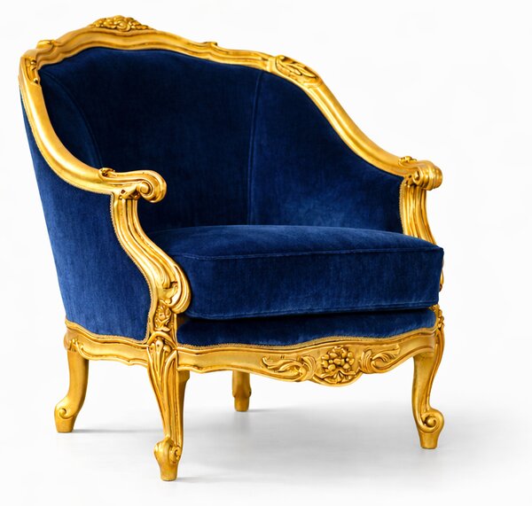 Poltrona Barocca Aurelia - Foglia Oro, Tessuto e Velluto – Artigianato Italiano di Lusso