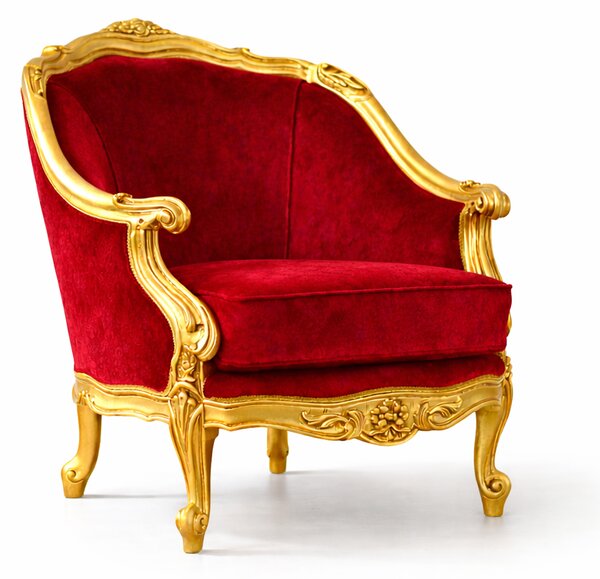 Poltrona Barocca Aurelia - Foglia Oro, Tessuto e Velluto – Artigianato Italiano di Lusso