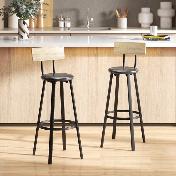 HOMCOM Set di 2 Sgabelli Alti da Cucina con Schienale e Poggiapiedi Rivestiti in PU Seduta 75,5 cm Naturale e Nero | Aosom Italy