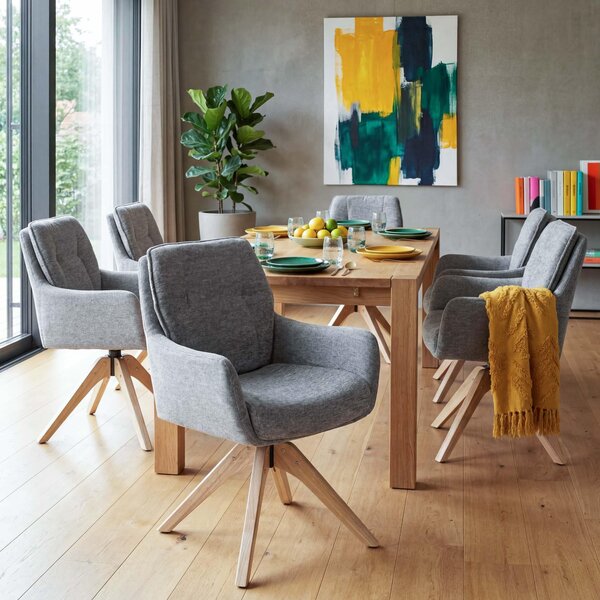 Set da 6 sedie da sala da pranzo HWC-Q37, sedia da cucina girevole con ritorno automatico, tessuto (680 g/m²) in ciniglia, Oeko-Tex, struttura in legno MVG ~ grigio