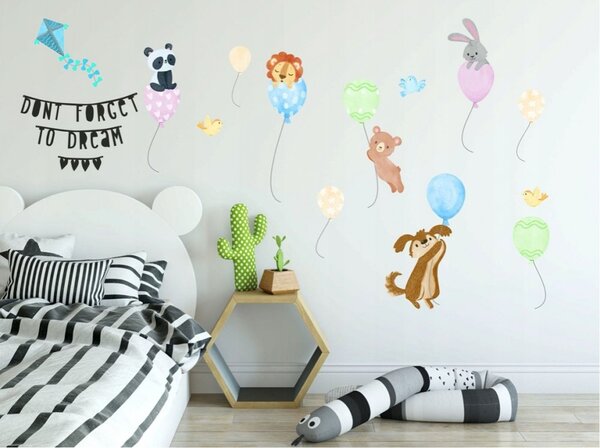 Allegri adesivi da parete per bambini con animali sui palloncini 80 x 160  cm