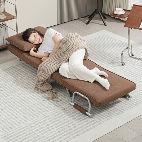 HOMCOM Poltrona Letto 2 in 1 con Schienale Regolabile e Cuscino 65x69x80 cm Marrone | Aosom Italy