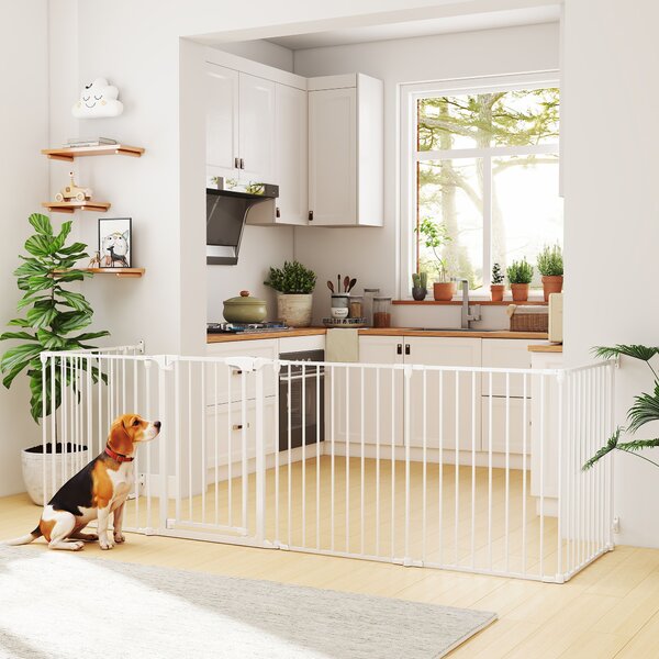 PawHut Cancelletto Pieghevole per Cani a 6 Pannelli, Porta con Chiusura Doppia, Bianco | Aosom Italy