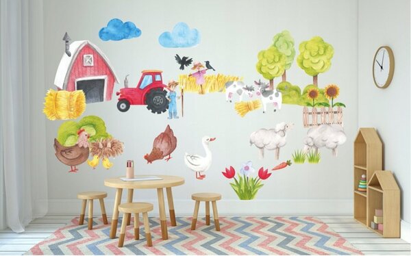 Adesivo murale per bambini con animali della fattoria 60 x 120