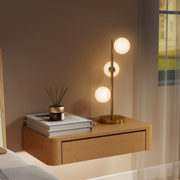 HOMCOM Lampada da tavolo con 3 paralumi a sfera, con base in acciaio stabile, portalampada G9, 24 x 24 x 53 cm, Ottone | Aosom Italy