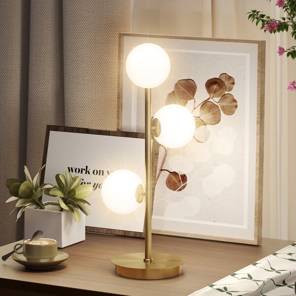 HOMCOM Lampada da tavolo con 3 paralumi a sfera, con base in acciaio stabile, portalampada G9, 24 x 24 x 53 cm, Ottone | Aosom Italy