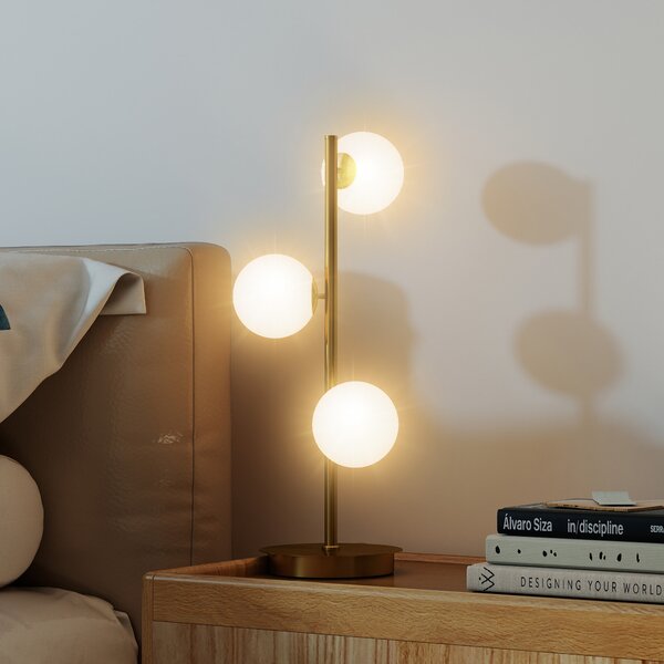 HOMCOM Lampada da tavolo con 3 paralumi a sfera, con base in acciaio stabile, portalampada G9, 24 x 24 x 53 cm, Ottone | Aosom Italy