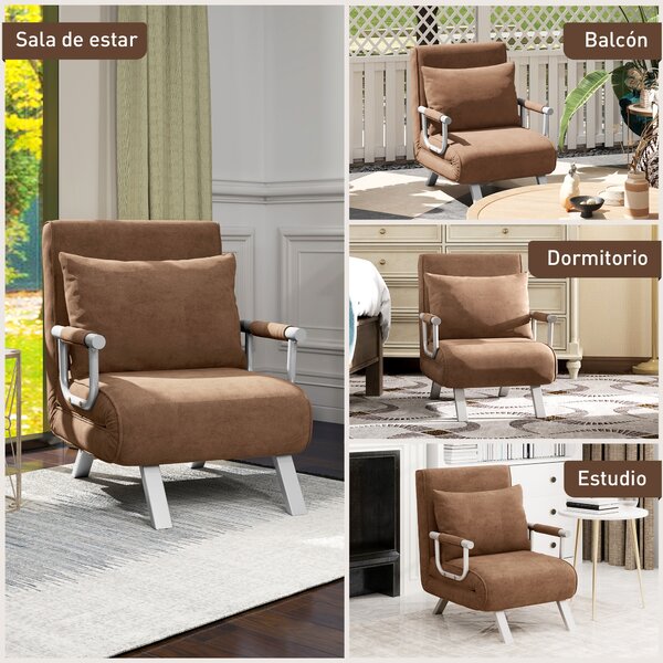 HOMCOM Poltrona Letto 2 in 1 con Schienale Regolabile e Cuscino 65x69x80 cm Marrone | Aosom Italy