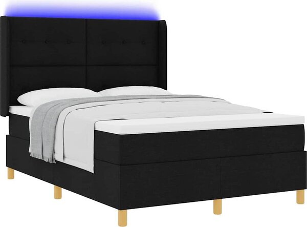 Letto a molle con strisce LED Nero 160 x 200 cm Tessuto