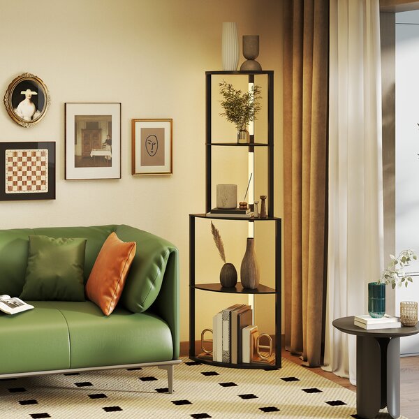 HOMCOM Lampada da terra con ripiani ad angolo 4 livelli, LED dimmerabile, 55,5 x 39,5 x 163 cm (L x P x A) - Nero | Aosom Italy