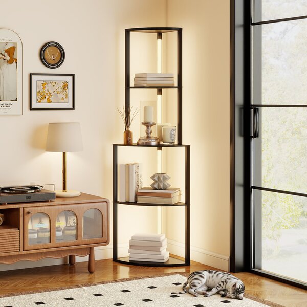 HOMCOM Lampada da terra con ripiani ad angolo 4 livelli, LED dimmerabile, 55,5 x 39,5 x 163 cm (L x P x A) - Nero | Aosom Italy