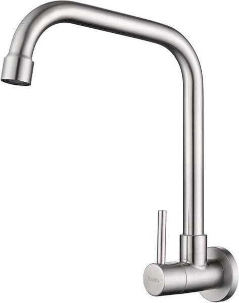Rubinetto da cucina in acciaio inossidabile, montaggio a parete, acqua fredda, rotazione a 360°, opaco