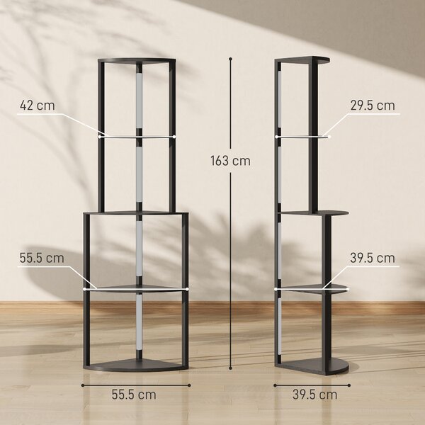 HOMCOM Lampada da terra con ripiani ad angolo 4 livelli, LED dimmerabile, 55,5 x 39,5 x 163 cm (L x P x A) - Nero | Aosom Italy