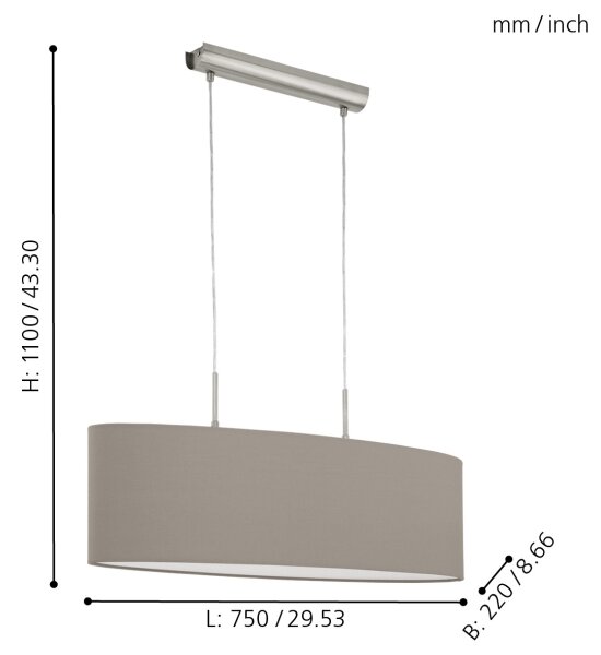 Eglo 31581 - Lampadario a sospensione con filo PASTERI 2xE27/60W/230V