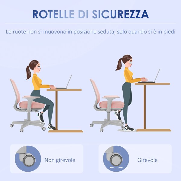 Vinsetto Sedia da Ufficio Ergonomica e Reclinabile ad Altezza Regolabile con 5 Rotelle, 55x48x82.5-94.5 cm, Rosa|Aosom