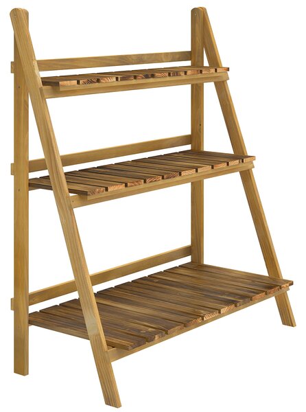 Outsunny Portapiante Pieghevole Portavasi in Legno di Abete con 3 Livelli Scaffale da Esterno per Piante Portafiori 80x37x93cm|Aosom