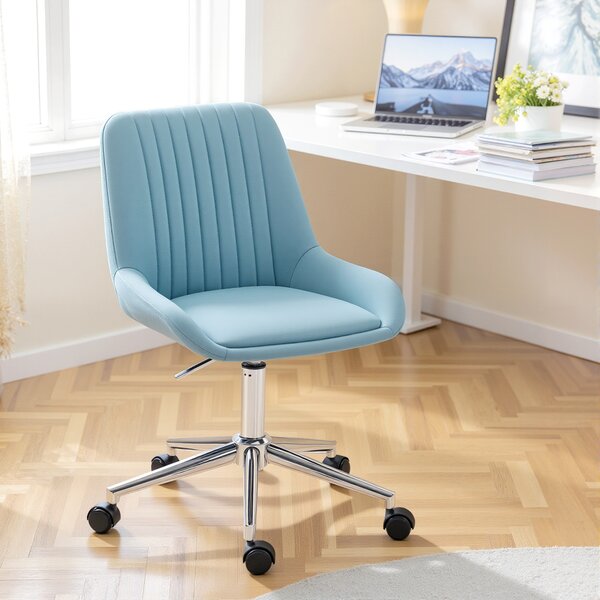 HOMCOM Sedia per Scrivania ad Altezza Regolabile con 5 Rotelle, in Silicone PU, Schiuma e Acciaio, 52x58x80-90 cm, Blu | Aosom Italy