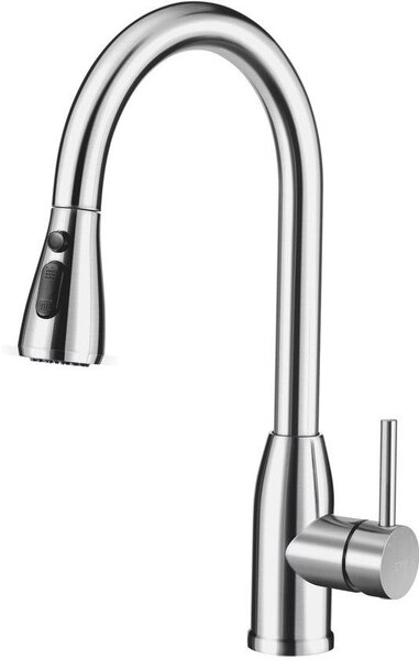 Rubinetto da cucina in acciaio inossidabile, estraibile, a 3 vie, rotazione a 360°, argento metallizzato diventa Rubinetto da cucina, estraibile, a 3 vie, argento