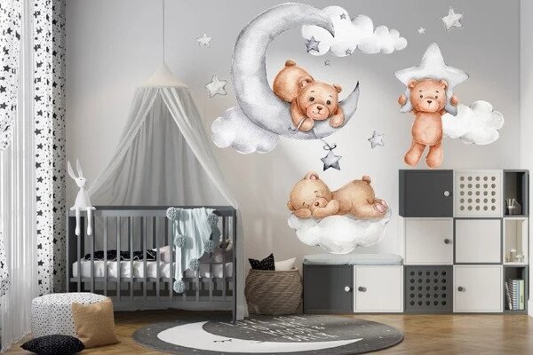 Neukids FABRIC - Adesivo da parete per cameretta dei bambini, motivo nuvole, stella, camera da letto, soggiorno, camera dei bambini, aula, decorazione da parete