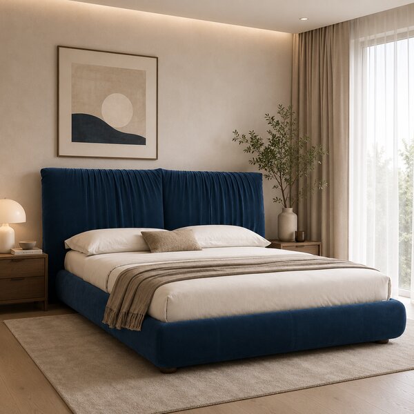 Letto Matrimoniale Libra Pelle Nabuk Premium con Testiera Drappeggiata - Design Elegante e Avvolgente
